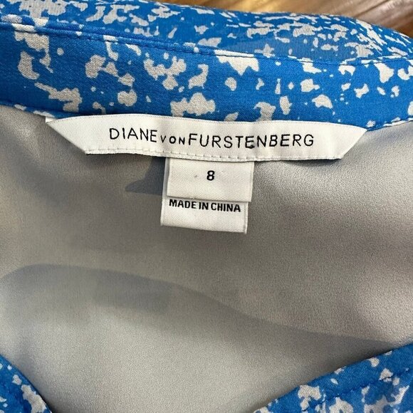 DVF Fleurette Blue Floral Printed Dress 8 Silk Overlay Kimono Sleeve - Picture 4 of 8